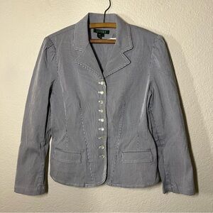 Lauren Ralph Lauren Women's Blue Pinstripe Seersucker Blazer Size Large